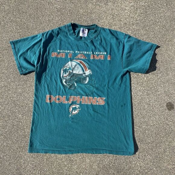 Logo Athletic Miami Dolphins T-Shirt Mens Medium Regular Teal Football NFL Y2K - Picture 1 of 6